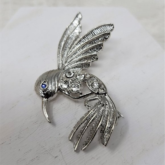 Rhinestone Humming Bird Pin Brooch Blue Eyed - Picture 1 of 7